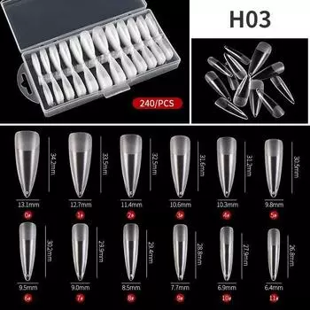 240pcs Press on Nails Coffin Nail Tips Clear Full Cover Fake Acrylic UV Gel Nails Extension System Oval Almond Sculpted False Nail Tips H03