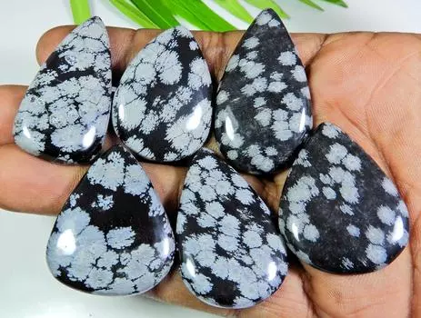 241Cts. НАТУРАЛЬНЫЙ ОБСИДИАН СНЕЖИНКА ГРУША КАБОШОН ДРАГОЦЕННЫЙ КАМЕНЬ РОССЫПЬЮ 06 ШТ. ЛОТ RQ-455