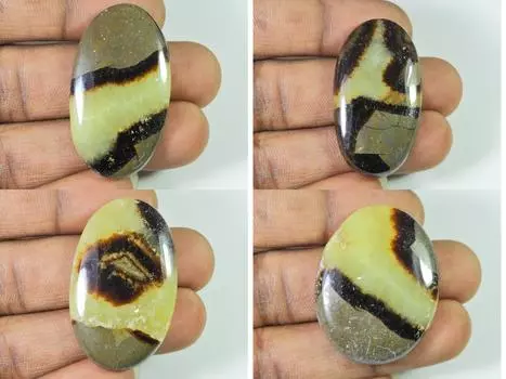 242Cts. Натуральный черный септарин овальный кабачон россыпью драгоценный камень 4 шт. лот 40-40 мм RQ-1258