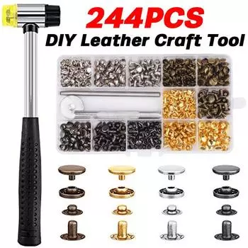 244 шт./компл. комплект застежек-кнопок для кожи 12 мм, металлические кнопки-кнопки, кнопки с 4 установочными инструментами 244Pcs/Set