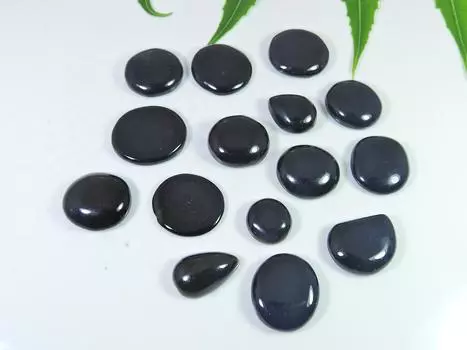 244Cts. Natural Black Onyx Round Cabochon Loose Gemstone 15Pcs Lot 14-24MM RQ-2563