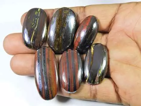 246Cts. Подлинный тигровый глаз 06 шт. овальные кабошоны россыпью драгоценных камней лот 30-41 мм RQ-1477