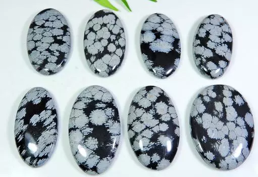 247Cts. НАТУРАЛЬНЫЙ ОБСИДИАН СНЕЖИНКА ОВАЛЬНЫЙ КАБОШОН ДРАГОЦЕННЫЙ КАМЕНЬ РОССЫПЬЮ 8 ШТ. ЛОТ RQ-466