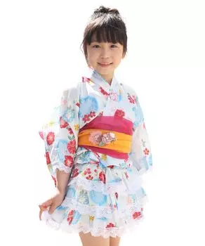 24906 Раздельный комплект из 2 платьев юката Heiko Obi с оборками из хлопка для девочек, детей, девочек, синий, двойной [Nishiki] + 100% (Свет
