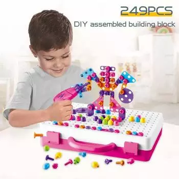 249 шт./набор детских игрушечных инструментов с электрическими сверлами, гаечным ключом, отверткой, винтами, обучающая головоломка, портативная игрушечная коробка для инструментов для малышей, мальчиков и девочек Sets