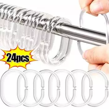 24/12 шт. Пластиковые кольца для душевой занавески, крючки в форме буквы С, крючки для вешалок для ванной комнаты, душевой кабинки, оконные петли для штор в ванной