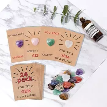 24/12 Упаковка валентинок с камнем в форме сердца Подарочные валентинки для мальчиков, девочек, классных комнат, школьных вечеринок