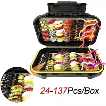 24-137 шт., влажные и сухие насекомые, мухи, приманки для рыбалки нахлыстом, приманка, крючок из высокоуглеродистой стали, рыболовные снасти с идеальной коробкой, снасти для карпа, форели 24Pcs/Box(Single style)