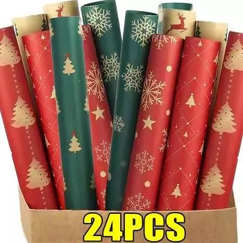 24/1 шт. Рождественская крафт-бумага для упаковки рождественских елок, Санта-Клауса, снежинок, упаковочная бумага для подарков, сделай сам, для вечеринки, домашнего декора 1PC