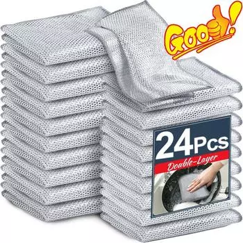 24/1 шт. Волшебные салфетки для мытья посуды из серебряной проволоки, салфетки для мытья посуды и кастрюль, двухсторонние утолщенные полотенца, тряпки из стальной проволоки 1PCS