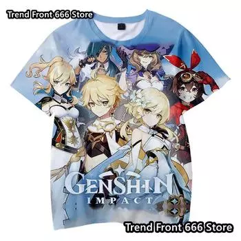 24/25 Новая футболка Genshin Impact Game Joint Cartoon для девочек и мальчиков, повседневная свободная уличная одежда для мальчиков, детская одежда 4-14 лет, футболки 100cm