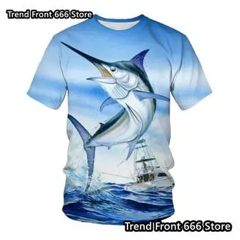 24/25 Новые футболки с рисунком рыбы, летние футболки для мальчиков, мужские и детские футболки с коротким рукавом, футболки для рыбалки и активного отдыха S