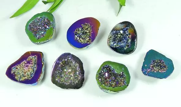 24-26 мм Радужный титановый аура агат друзы фантазийные россыпные драгоценные камни 07 шт. Лот SY-102