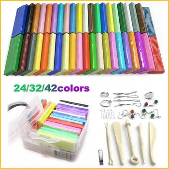 24/32/42 цвета блоков глины, запекаемых в духовке, стартовый набор из полимерной глины с инструментами 24 Colors (with tools) разноцветный