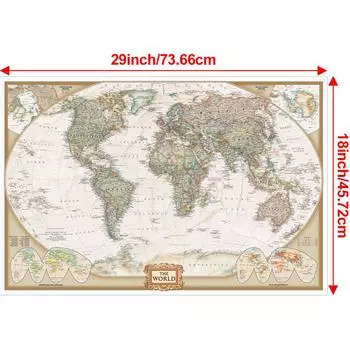 24*36 дюймов/18*29 дюймов Винтажная карта мира Картина Ретро настенное искусство Плакат Школьные принадлежности Украшения дома, Туризм/образовательные принадлежности 18*29inch/45.72*73.66cm