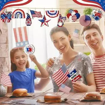 24/36 шт. деревянное украшение ко Дню независимости с ремешком с цветами, флагами, звездами, воздушными шарами, в форме Дня памяти, деревянное украшение, красное, синее, белое, тема США 24PCS