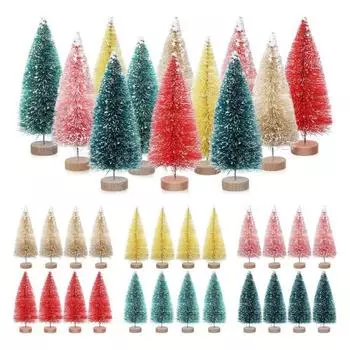 24/45 шт. Мини-елка, искусственные мини-сосны с деревянной основой, многоразовые красочные елочные украшения для домашней вечеринки своими руками A