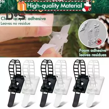 24/48 шт. рождественская гирлянда, вешалка, регулируемые крючки для гирлянд, держатель для рождественских чулок, многоразовые клейкие ремни для декора камина и окна 24PCS чёрный