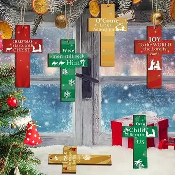 24/48 шт. рождественский деревянный крест, украшение для дома, офиса, стены, рождественской елки, подвесной крест, украшение для фермерского дома, деревенский красочный крест, подвеска 24PCS