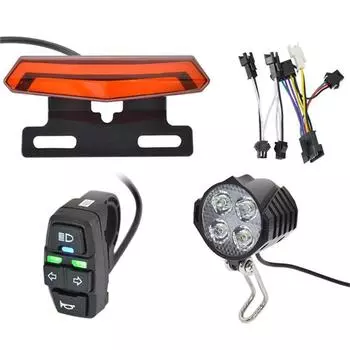 24-48 В комплект передних и задних фонарей для электровелосипеда, клаксон, переключатель фар, функциональный поворотник для электровелосипеда, аксессуары для электровелосипедов one size чёрный