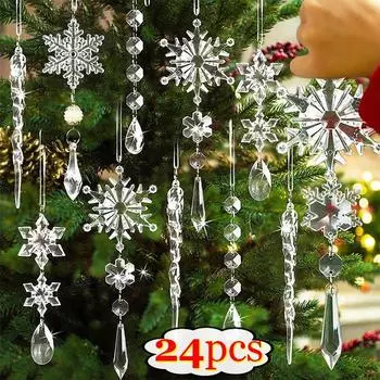 24/5 шт. кристально чистые снежинки сосульки подвески акриловые елочные украшения рождественские праздничные домашние вечеринки подвесные украшения