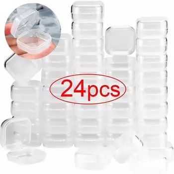 24/6 шт. Пластиковый ящик для хранения, квадратный прозрачный органайзер для ожерелий, сережек, колец, упаковочных коробок для ювелирных изделий, контейнер для хранения 3.5x3.5x1.8cm