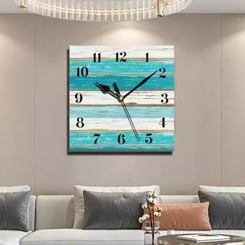 24 Cm Fashion Originality Wooden Square Wall-mounted Clock Quiet Desk Clock for Kitchen Office Living Room Study Dining Room