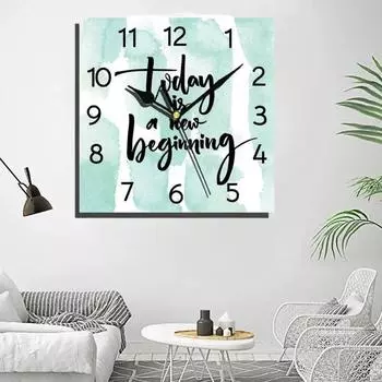 24 Cm Nordic Style Wooden Square Wall-mounted Clock Quiet Desk Clock for Kitchen Office Living Room Study Wall Decoration