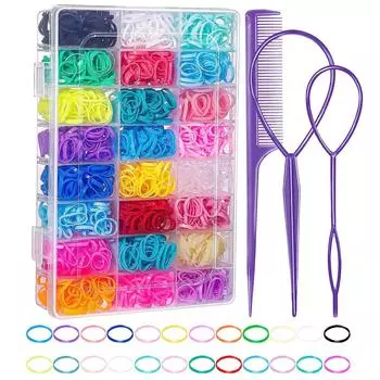 24 цвета эластичные резинки для волос с 3 инструментами для укладки волос и коробкой-органайзером, красочные аксессуары для волос для девочек, бантики для волос для малышей