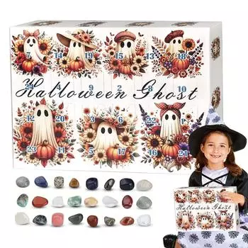 24-дневный календарь обратного отсчета до Хэллоуина, календарь из 24 натуральных кристаллов агата, коллекционный набор игрушек, обратный отсчет, изысканная коробка из натурального кристалла S белый