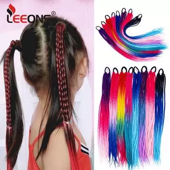 24 дюйма коса для наращивания хвоста с резинкой кольцо для волос Ombre Радужный цвет вязаный крючком синтетический хвост для волос