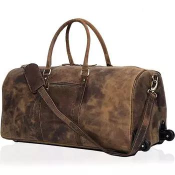 24-дюймовая дорожная сумка из натуральной кожи, дорожная сумка на ночь и выходные, кожаная сумка, спортивная вещевая сумка для спортзала, дорожная сумка для мужчин и женщин 24 x 13 x 11 in коричневый
