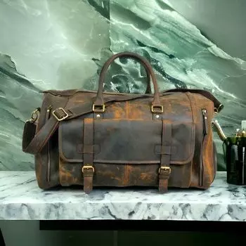 24-дюймовая дорожная сумка из натуральной кожи | Кожаная сумка Travel Overnight Weekend | Спортивная сумка 24 x 11 x 8 in коричневый