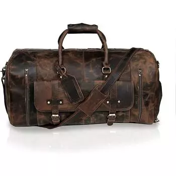 24-дюймовая сумка из натуральной кожи | Кожаная сумка для путешествий на выходные | Спортивная сумка для мужчин 24 x 12 x 10 in коричневый