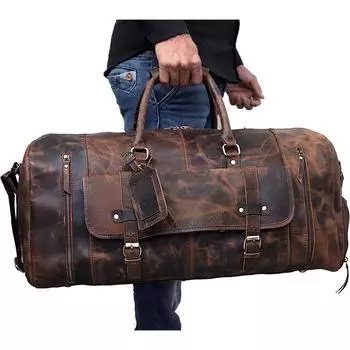 24-дюймовая сумка из натуральной кожи | Кожаная сумка для путешествий на выходные | Спортивная сумка для мужчин 24 x 12 x 10 in коричневый