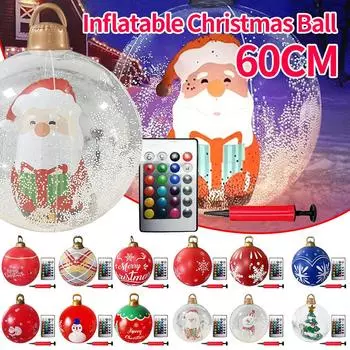 24-дюймовые гигантские надувные рождественские шары из ПВХ, новогодние украшения, шары со светом, большие шары, украшение для рождественской елки на праздничную вечеринку 60cm