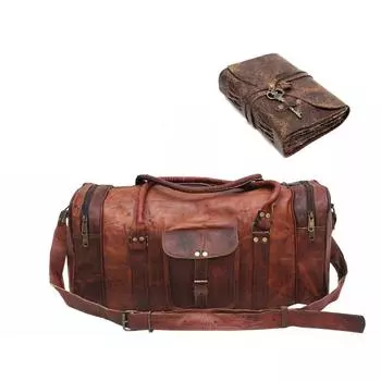 24-дюймовые мужские коричневые винтажные спортивные сумки из натуральной кожи ручной работы для дорожного багажа. С комбинированным кожаным дневником 24 x 9 x 8 in коричневый