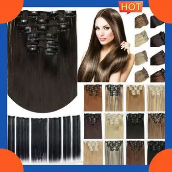 24-дюймовые наращивания волос, натуральные шиньоны, прямой синтетический зажим в парике для наращивания волос 1B#