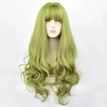 24-дюймовые синтетические зеленые черные волосы вьющиеся большие волны косплей парики с челкой для женщин афро-американские термостойкие волокна волос 1 PC-24inches зелёный