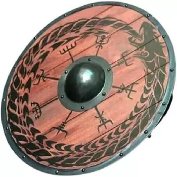 24-дюймовый деревянный щит викингов Готовый к бою щит ручной работы ~ Dragon Design Norse Compass Brown