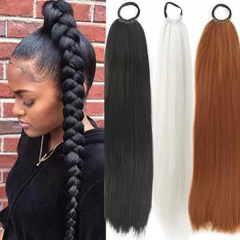 24-дюймовый длинный плетеный хвостик с резинкой, высокотемпературные мягкие волосы, женские синтетические шиньоны для повседневного использования 60CM