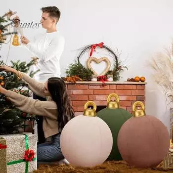 24-дюймовый надувной рождественский шар, наружное украшение, гигантский надувной шар, флокированный, украшение двора для праздничного газона, крыльца молочный белый