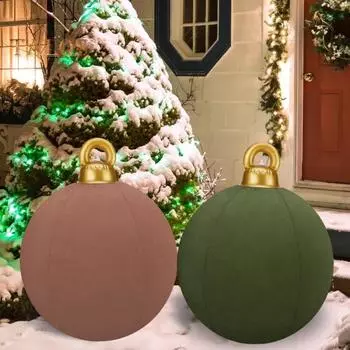 24-дюймовый надувной рождественский шар, наружное украшение, гигантский надувной шар, флокированный, украшение двора для праздничного газона, крыльца темно-зеленого