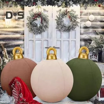 24-дюймовый надувной рождественский шар, наружное украшение, гигантский надувной шар, флокированный, украшение двора для праздничного газона, крыльца темно-зеленого