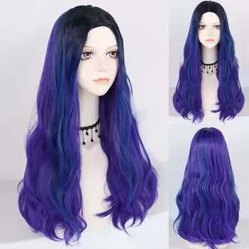 24-дюймовый парик принцессы для женщин, длинные волнистые, 2 тона, синий, фиолетовый, парик для косплея Иви для Хэллоуина, Рождества, школы, Дня благодарения 24inches
