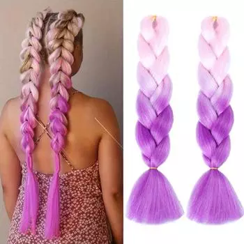 24-дюймовый синтетический вязаный крючком двухцветный большой косичка-парик для наращивания волос, плетеный хвост, подходит для ежедневного косплея на вечеринку и Хэллоуин