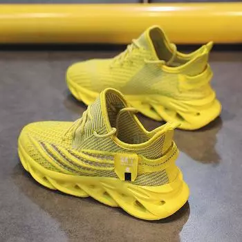 24 four-season flying woven breathable couple sports running shoes trendy with 350 popcorn coconut shoes lightweight lace-up men s shoes 36 синий