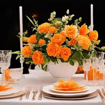 24 Heads of Simulated Flowers and 2pcs Patio Ground-Plug Flower Basket, Carnation Watercress Mixed Bouquet оранжевый