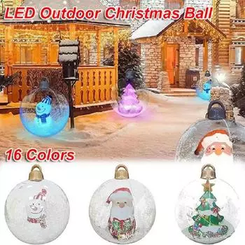24 Inch Inflatable Christmas Ball with Lights Outdoor Christmas Decoration Ball PVC Giant Christmas Balloon Festive Garden Decor 60cm