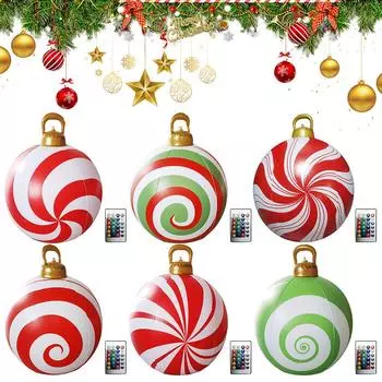 24 Inch Light Up PVC Inflatable Christmas Ball Outdoor Christmas Decorations with Light and Remote New Years Christmas Ornaments 60cm